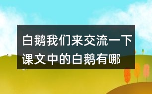 白鵝我們來(lái)交流一下,課文中的白鵝有哪些特點(diǎn)，作者是怎樣具體描寫(xiě)這些特點(diǎn)的。