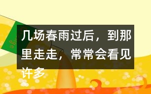 幾場春雨過后，到那里走走，常常會看見許多鮮嫩的筍。找出課文中類似的句子