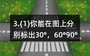 3.(1)你能在圖上分別標(biāo)出30°，60°,90°,120°,180°,270°的角嗎?