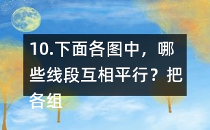 10.下面各圖中，哪些線段互相平行？把各組平行線段涂上相同的顏色。