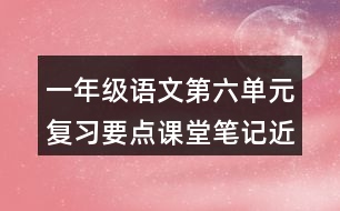 一年級語文第六單元復(fù)習(xí)要點課堂筆記近反義詞